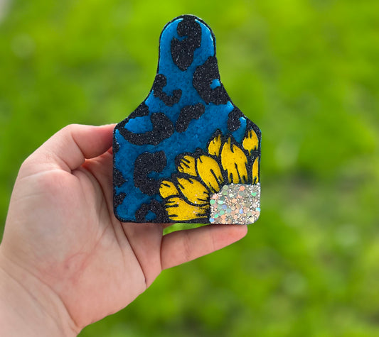 RTS- Sunflower Cheetah Cow Tag